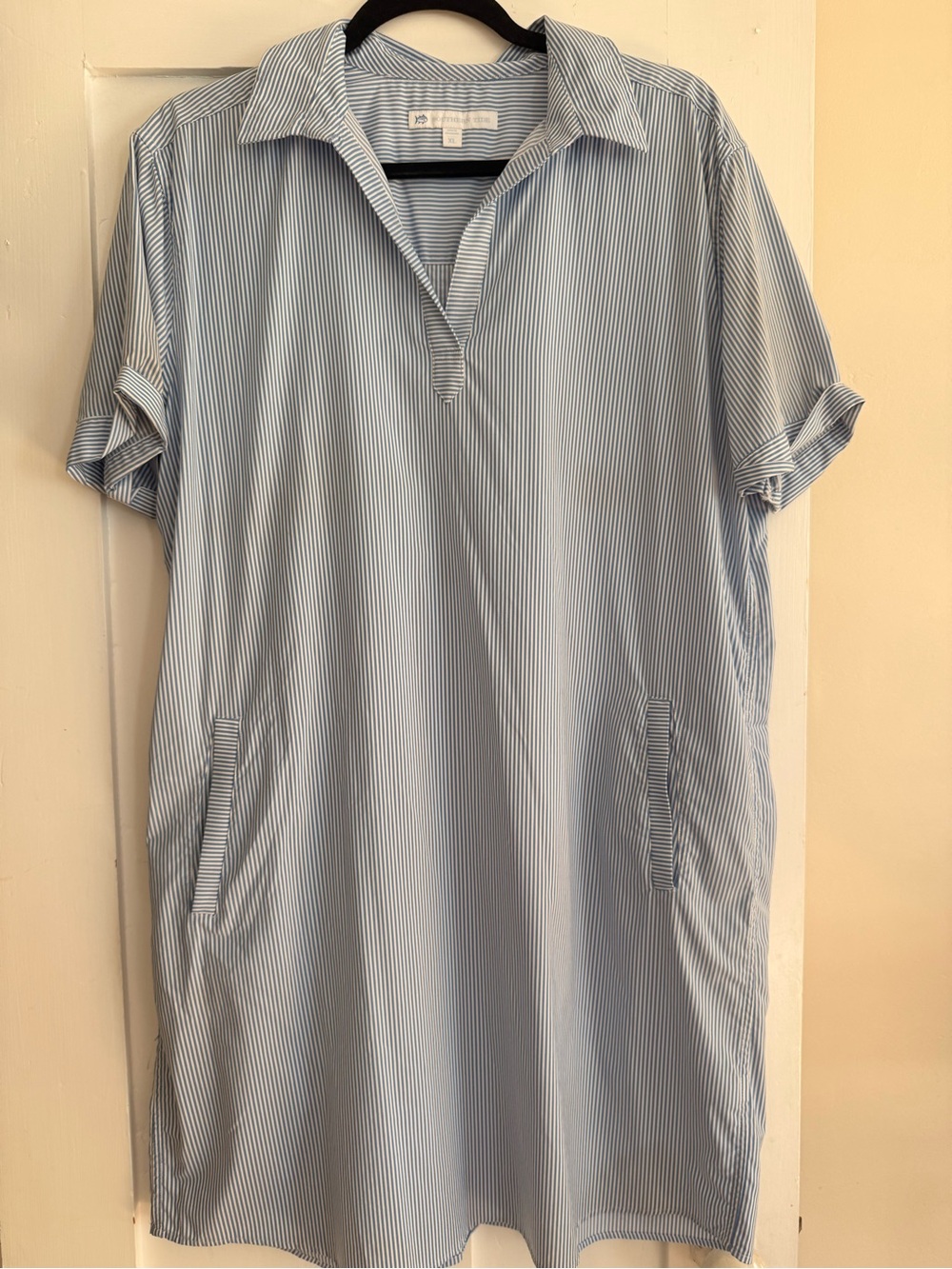 Southern Tide Light Blue & White Pinstripe Collared Midi Dress
